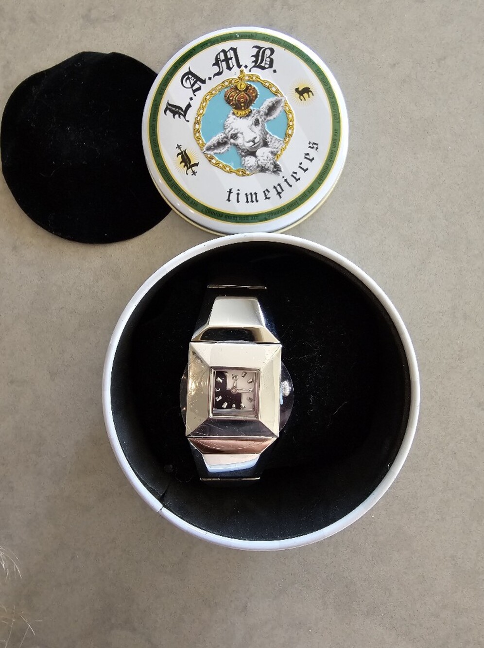 Y2K L.A.M.B. Gwen Stefani Pharaoh Bangle Cuff Stainless Steel Watch With Tin